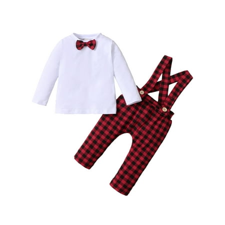 

XIAXAIXU Baby Boy Gentleman Shirt Bowtie Pants Christmas Outfits Suits Newborn Suspender Overalls Clothes Sets 0-3 Months