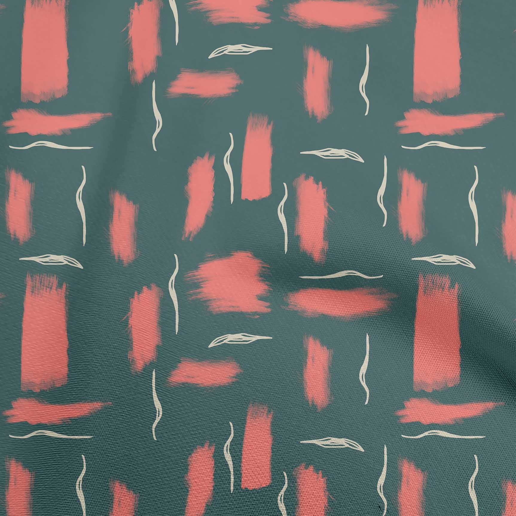 oneOone Viscose Chiffon Turquoise Blue Fabric Abstract Dry Brush Stroke