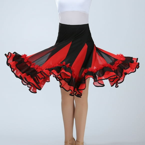 Flamenco Ballroom Waltz Dance Skirt Tulle Costume Red