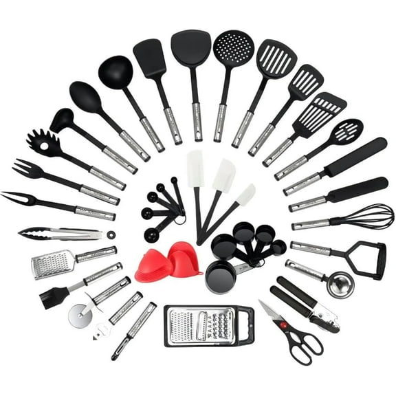 42pcs Non-Stick Heat Resistant Nylon Stainless Steel Kitchenware Set - Cooking Tools, Utensils, Gadgets, and Accessories, approximately 13.4*5.9*7.09inch