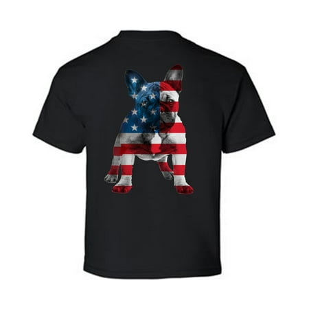 Awkward Styles American Flag French Bulldog Youth Shirt I'm American USA French Bulldog T shirt for Boy Proud American USA French Bulldog T shirt for Girl Red White Blue USA Print on the Back
