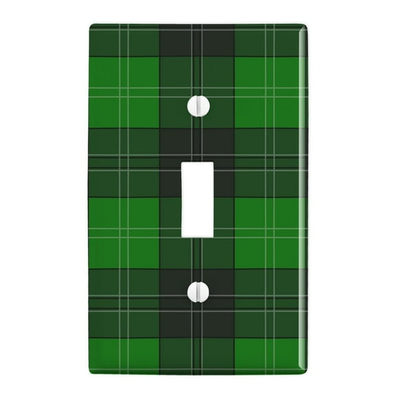 Plaid Green Gray Grey Pattern Plastic Wall Decor Toggle Light Switch Plate Cover