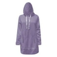 thumbnail image 2 of Long Hoodies for Women with Pocket Side Split Drawstring Loose Hooded Sweatshirt Mini Dress Plain Pullovers (XL, Purple), 2 of 6