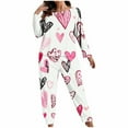 thumbnail image 2 of Satin Pajama Set for Women Womens Plus Size Pajamas Set 2 Piece Long Sleeve Sleepwear Top Loose Pants Soft Heart Printed Loungewear Sets for Casual Valentine's Red 3XL, 2 of 6