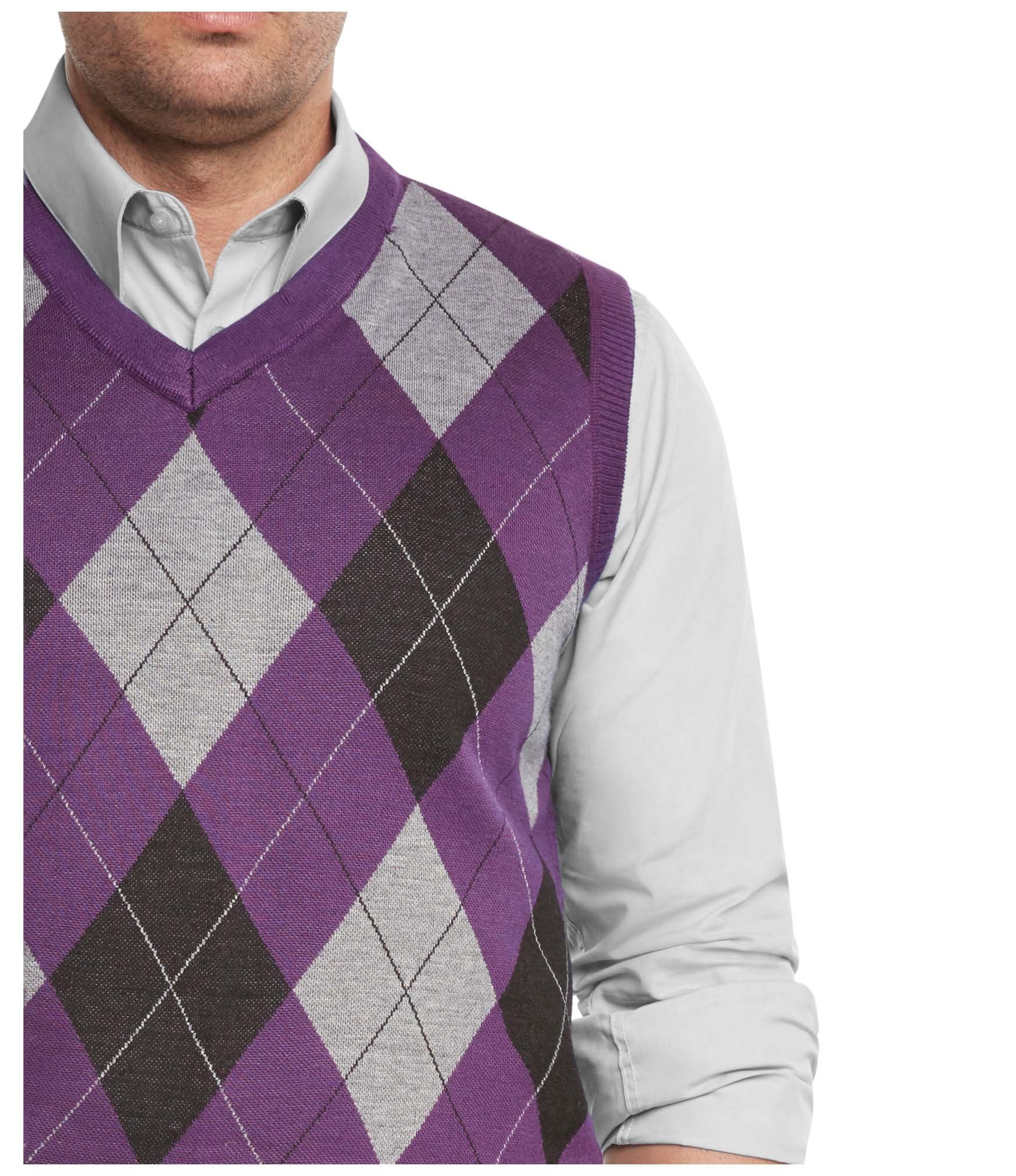 Argyle V-Neck Sweater Vest (Purple 
