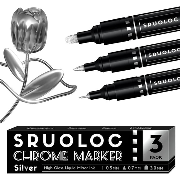 3Pcs Liquid Chrome Paint Markers, Oil-based Permanent Chrome Maker, Gloss Mirror Marker Repairing, Reflective Metallic Pen Markers for Touch Up Model Painting DIY Art Projects, Silver