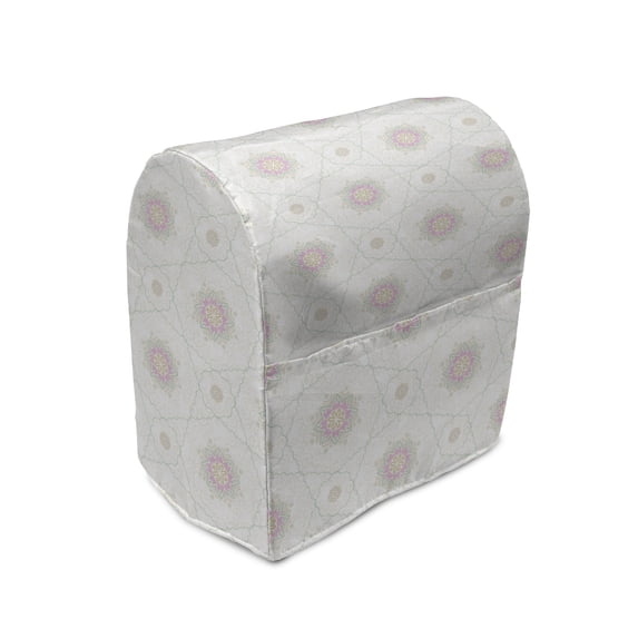 Oriental Stand Mixer Cover, Continuous Flower Like Motifs with Modern Outlined Petals Illustration, Kitchen Appliance Organizer Bag Cover with Pockets, 5 Quarts, Off White Multicolor, by Ambesonne
