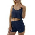 thumbnail image 1 of Mikilon Ensemble de Détente Confortable pour Femmes, Tenue d'Intérieur 2 Pcs, Camisole à Bretelles, Soie Simulée, Ensemble de Détente Décontracté, Bleu, TP, 1 of 6