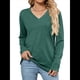 thumbnail image 1 of Camisetas de Mujer con Cuello en V, Larga, Informales, Básicas, Lisas y Suaves Verde Oscuro L, 1 of 10