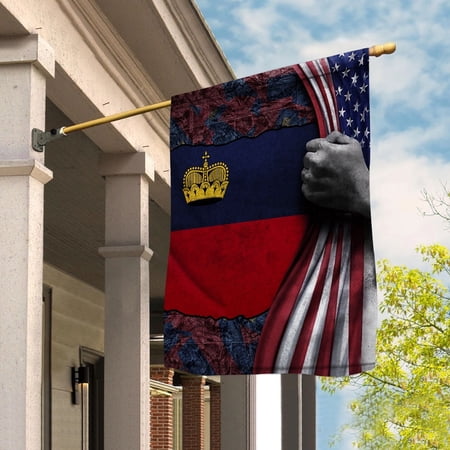 Hand Pulling American Flag Liechtenstein Liechtensteiner Root Patriot Garden Flag, Double-Sided Decorative Outdoor Flag, Patriotic Polyester Yard Flag 12 x 18 in