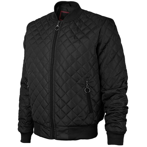 Men's Lightweight Slim Fit Ring Zipper Quilted Flight Bomber Jacket JASON (Black, XL)