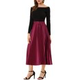 thumbnail image 3 of MODA NOVA Juniors Elastic Waist Metallic Shiny Accordion Pleated Midi Skirt, 3 of 7