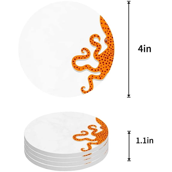 FMSHPON Octopus Set of 8 Round Coaster for Drinks, Absorbent Ceramic Stone Coasters Cup Mat with Cork Base for Home Kitchen Room Coffee Table Bar Decor
