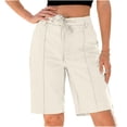 thumbnail image 6 of Women's Polyester Casual Solid Color Shorts with Pocket, Elastic Drawstring Waist Comfortable Shorts, Casual Summer Shorts for Travel Beach Lounge, Women Shorts | UKHCCC,Khaki S, 6 of 8