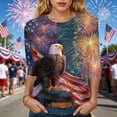 thumbnail image 2 of GEWSEY 250th Anniversary USA Shirt 250th America Shirt 3/4 Sleeve Womens Tops Patriotic Flag Eagle Print Tops 1776-2026 Tshirt Gifts (Dark Blue, XL), 2 of 8