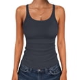 thumbnail image 3 of ANRABESS Women's Spaghetti Strap Ribbed Tank Top Sleeveless Camisole Tops Slim Fitted Scoop Neck Going Out Tops Basic Layering Shirts Summer Outfits Charcoal L, 3 of 12