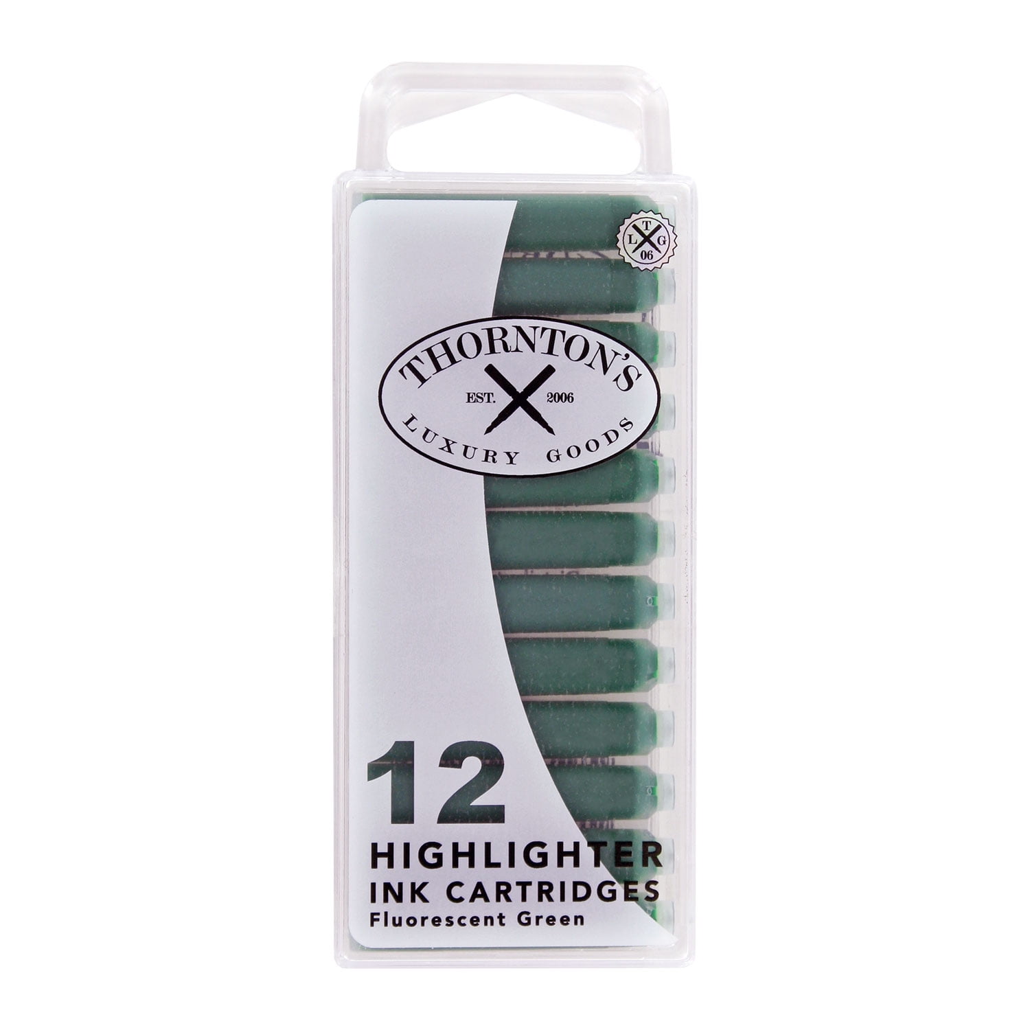 (3 pack) Thornton's Luxury Goods Short Standard International Fountain Pen Ink Cartridges Highlighting Green Ink Pack of 12 Refills for Classic Calligraphy Pens Compatible With All Brand Neutral PH Smooth Flow