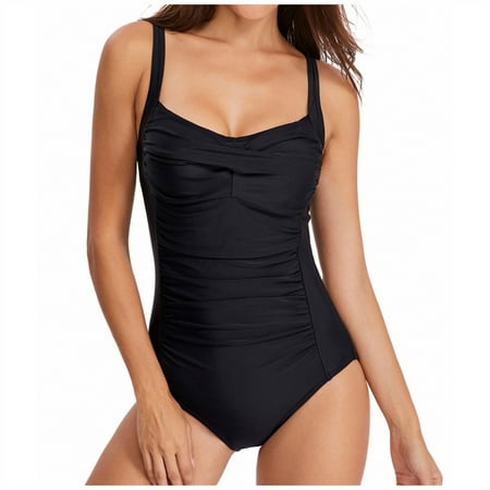 Rgdypko One Piece Swimsuit Women Tummy Control Up Padded Push Suit Bathing Bikini Swimwear Swimwears Tankinis Set Attractive Beach Wear Black M
