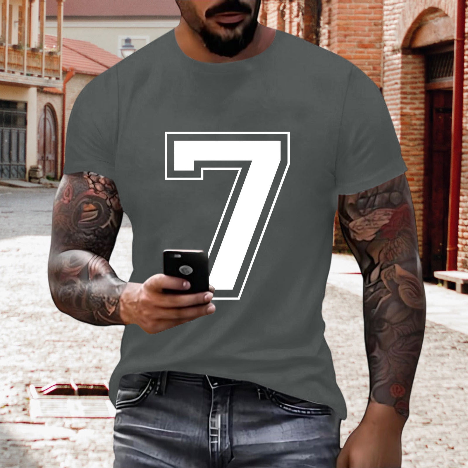 T-shirt Graphique Homme Gio Goi Gris Taille XL – Col Rond Coton Jersey