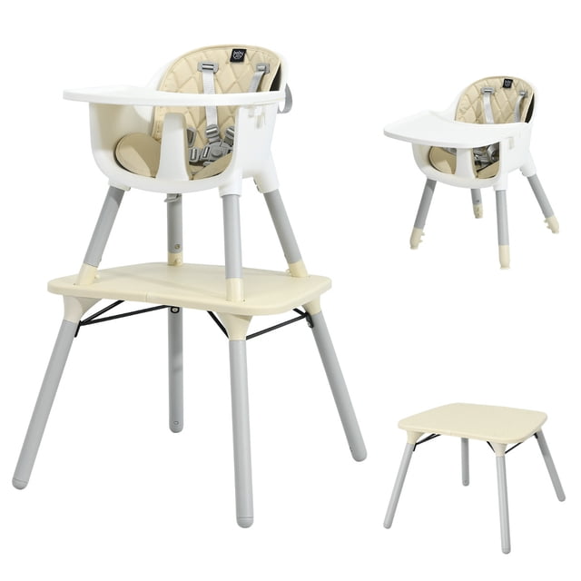 Costway Trona Convertible 4 en 1 para Bebés Silla Alta de Comedor con Arnés Bandeja Desmontable y Ajustable Set de Mesa y Silla para Niños