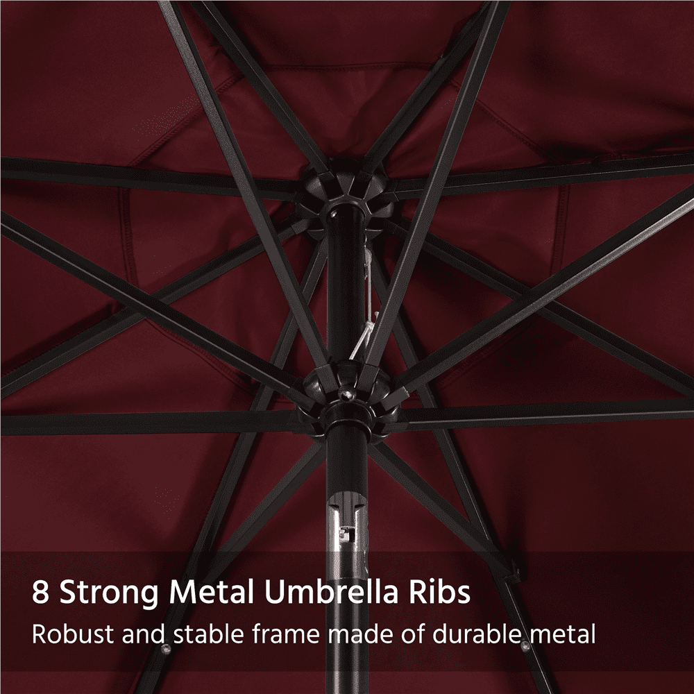 Renwick 9 ft Solar LED Patio Umbrella with Base and Tilt Crank, Burgundy