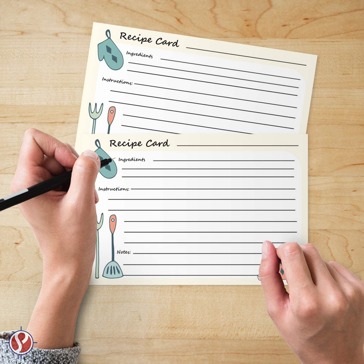 Premium Homey Kitchen Recipe Cards  Double Sided | Printed Thick and Sturdy 100Lb Cover Stock | 4" x 6" | 50 per Pack