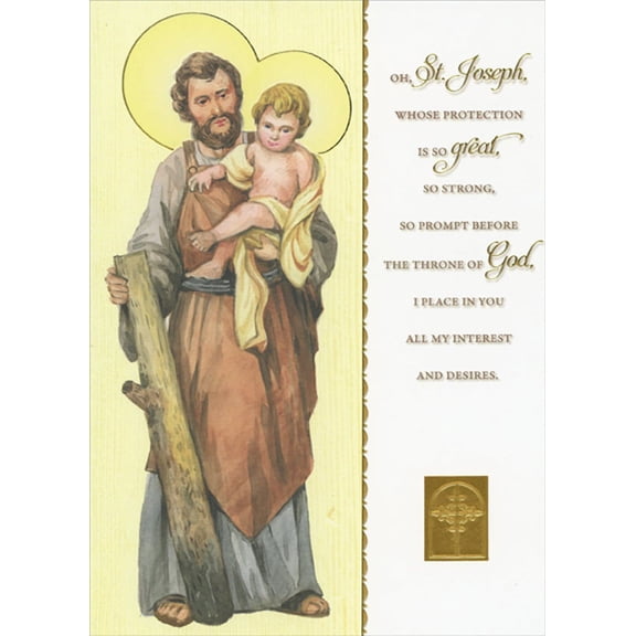 Designer Greetings Joseph, Baby Jesus and Walking Stick Religious St. Joseph's Day Card
