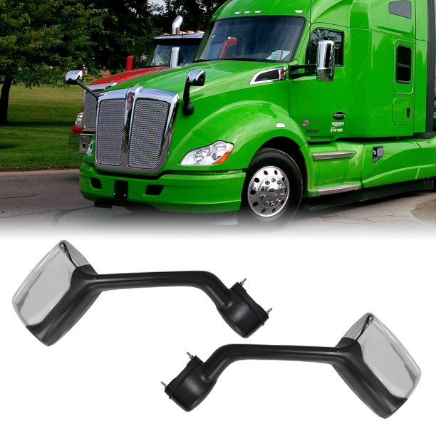 Chrome Hood Mirrors Pair For Kenworth T680 Peterbilt 579/587 W/Mounting