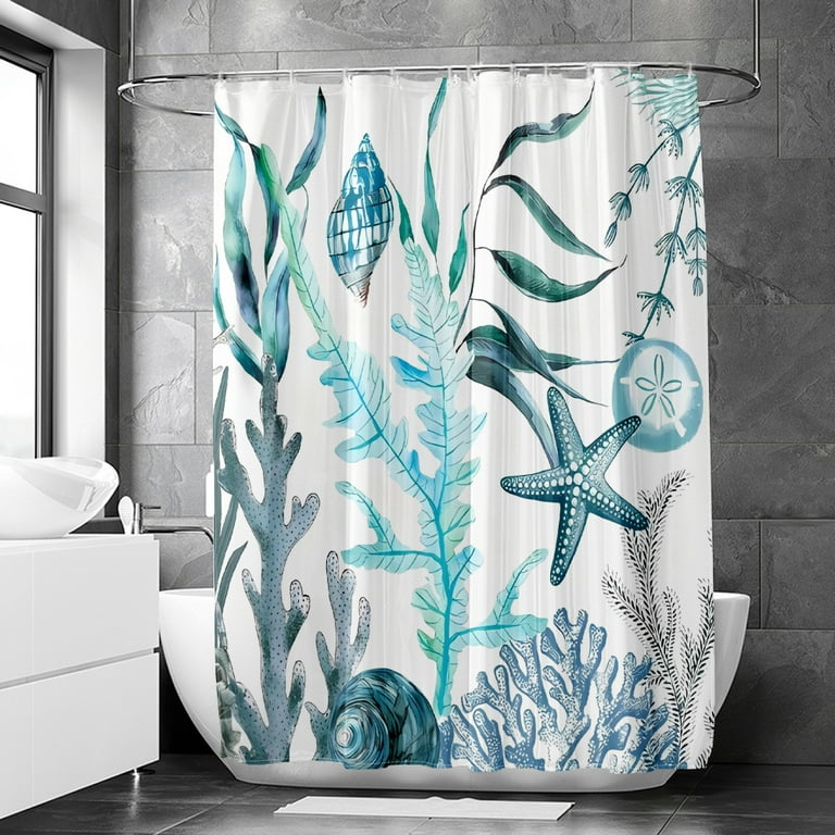 Blue Ocean Bathroom Curtain,Bath Shower Curtain Waterproof Shower Shower  Curtan Hooks Kids Shower Curtain Hooks 