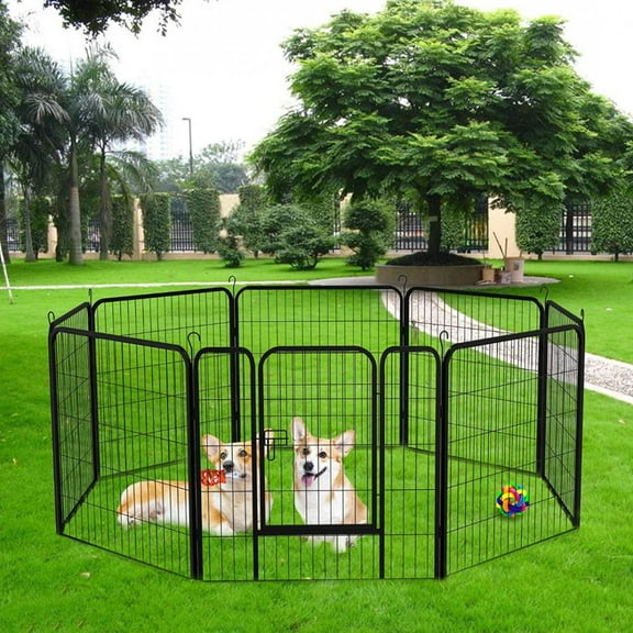 KPIBEST 31.5 Inch Outdoor Metal Dog Playpen with Exercise Fence and Pet Playground Gate for Large, Medium & Small Dogs