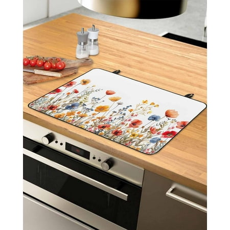 

Yellow Red Blue Spring Floral Stove Top Covers for Electric Stove Heat Insulation Fireproof Glass Cooktop Cover Counter Top Glass Stove Cover for Prevent Scratches 31 x24 Summer Botanical Flowers