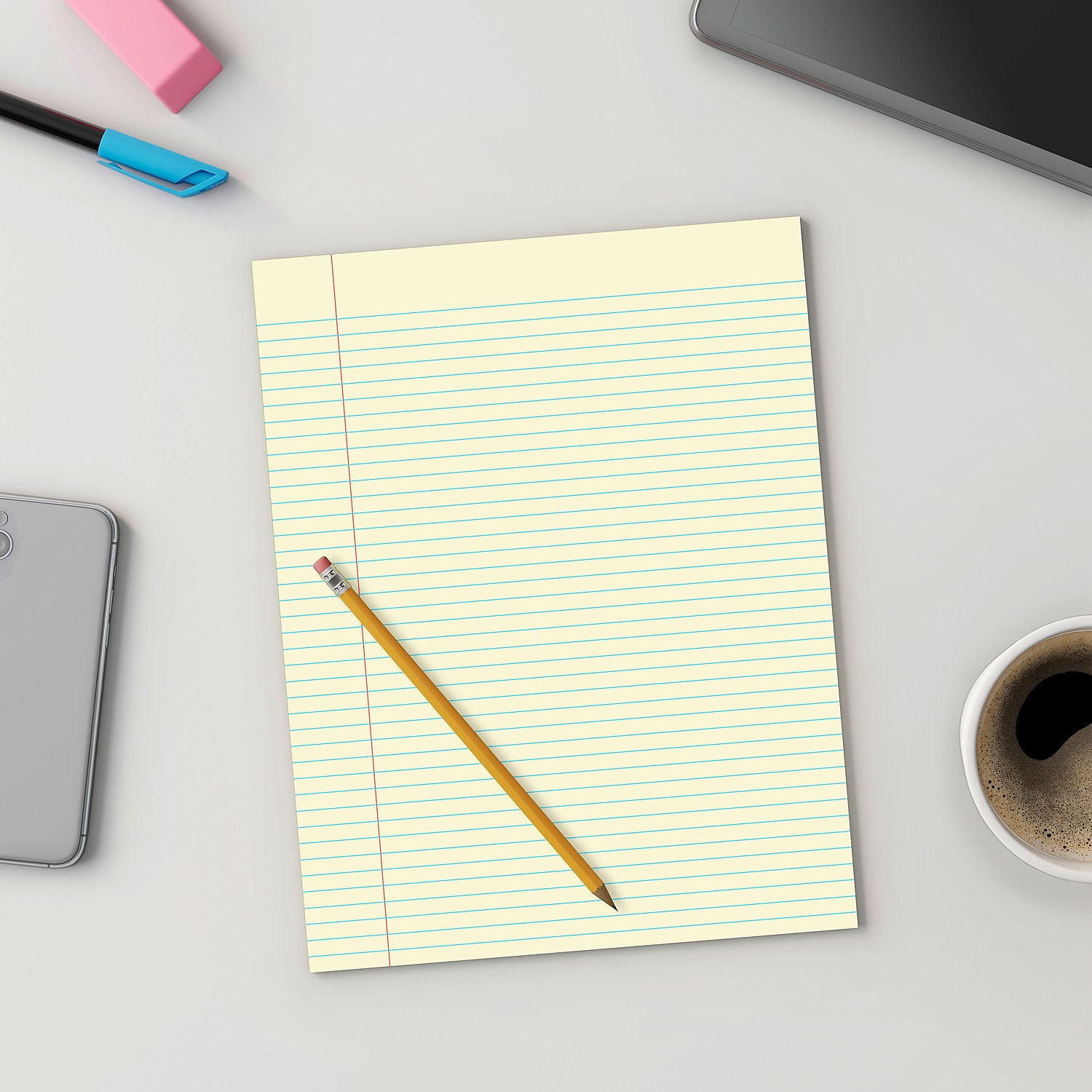Staples Notepads 8.5" x 11" (US letter) Narrow Ruled Canary 50 Sheets/Pad 24/Carton ST57296VS