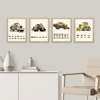 PixonSign Framed Wall Art, Kids Tractor Trailer Truck Collage Posters, Set of 4 Boy's Bedroom Illustration Wall Decor Prints, Medorm Fine Artwork, Contemporary Wall Décor - 8"x10" Natural