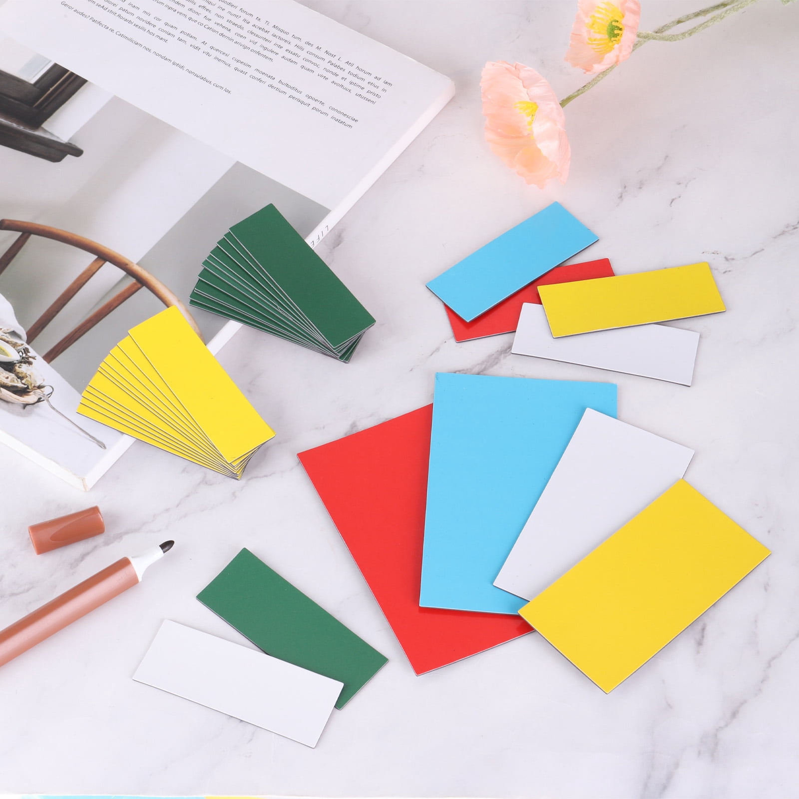 Uxcell 60 Pcs Dry Erase Magnetic Labels Colorful Strips 3" x 1" Writable Rose Red Name Tags