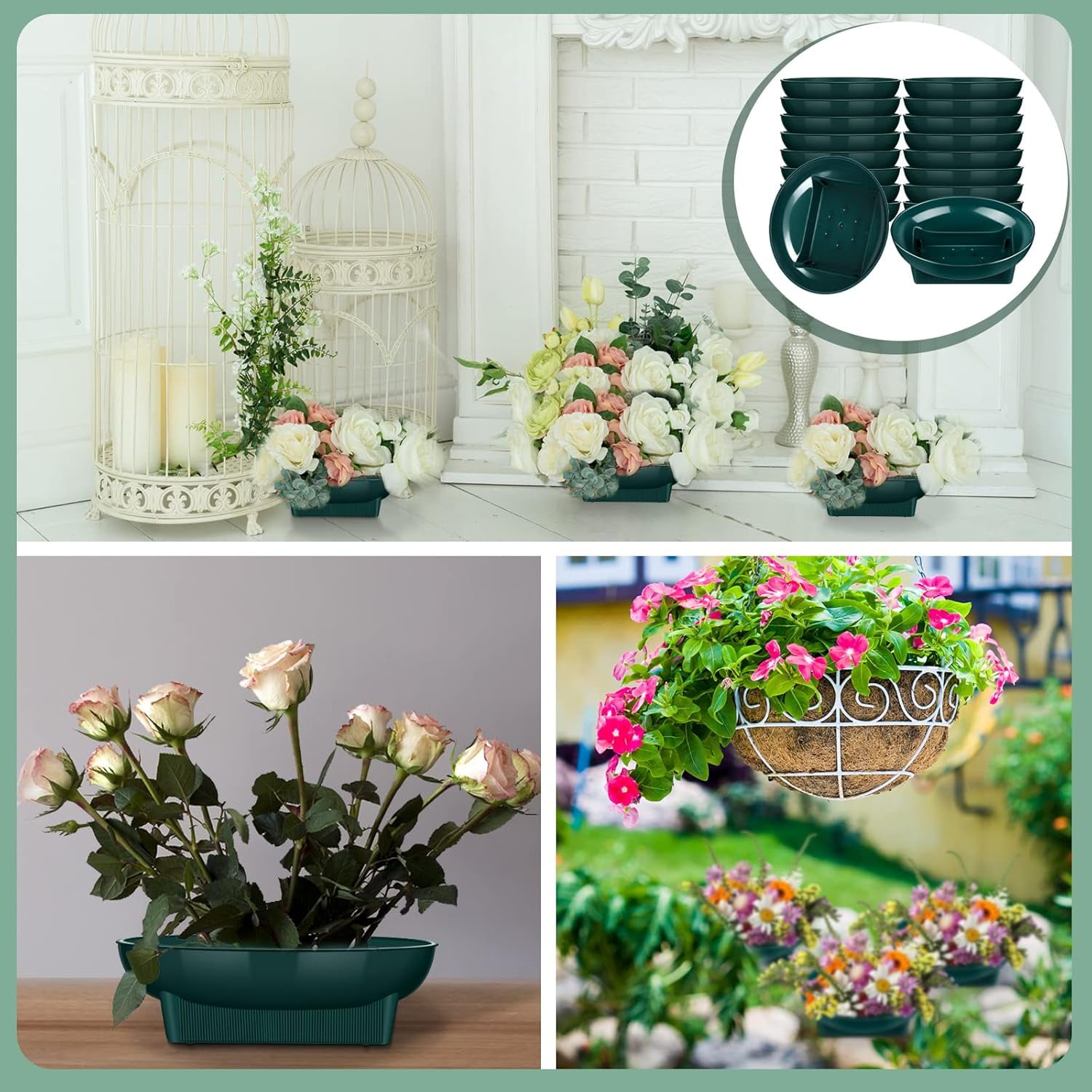 ABCISI 12 Pcs Floral Supplies Green Bowls for Flower Arrangements, Large Size 6.3 Inch Floral Foam Bowls for Holiday Wedding Floral Shop, Fresh Flower Decoration Supplies (Foam Not Include)