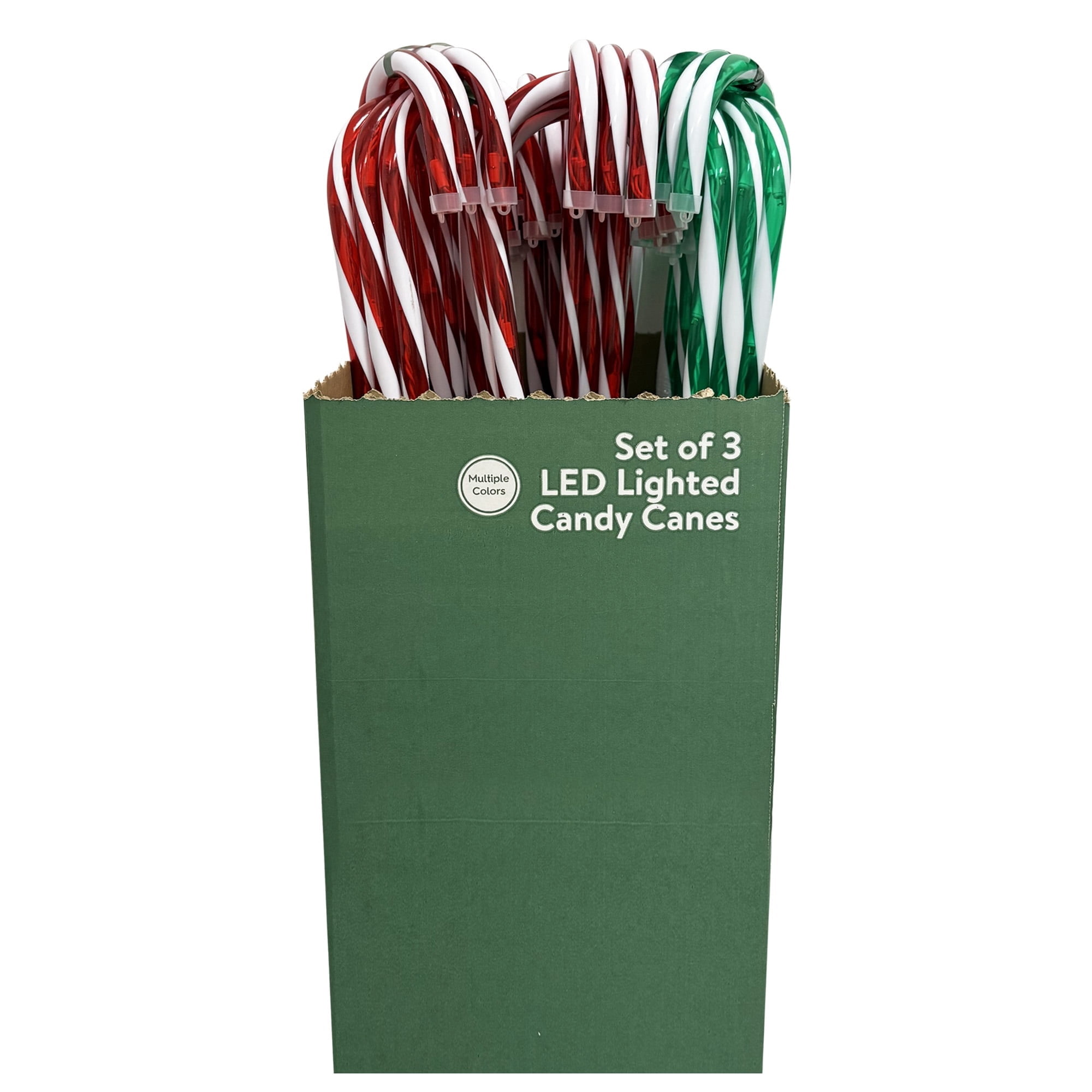 Light-Up Candy Cane Outdoor Christmas Yard Stakes, Green and White, 26", Set of 3, by Holiday Time