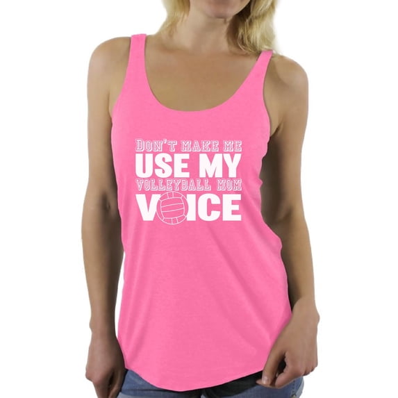 Women's Don't Make Me Use My Volleyball Mom Voice Graphic Racerback Tank Tops White