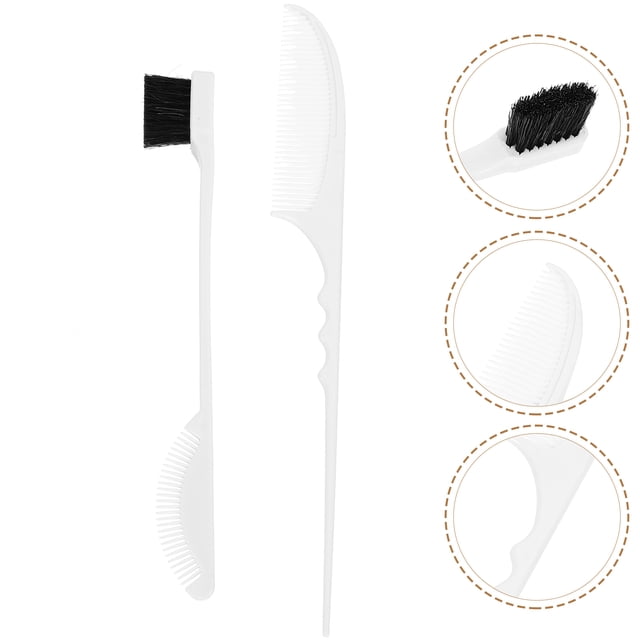 OULII 2Sets White Tail Comb and Edges Brush Hairdressing Set for Professional Hair Styling and Detangling