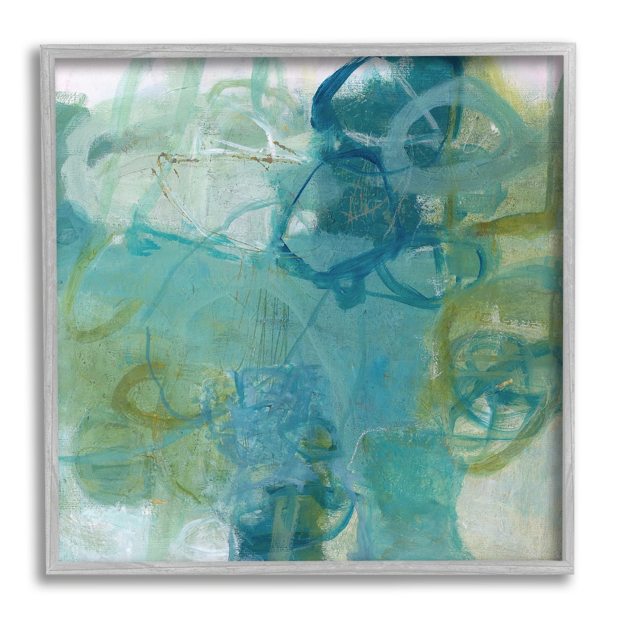 Stupell Industries Busy Blue Green Abstract Painting Overlapping Scribbled Lines, 17 x 17,Design by Carole Leslie