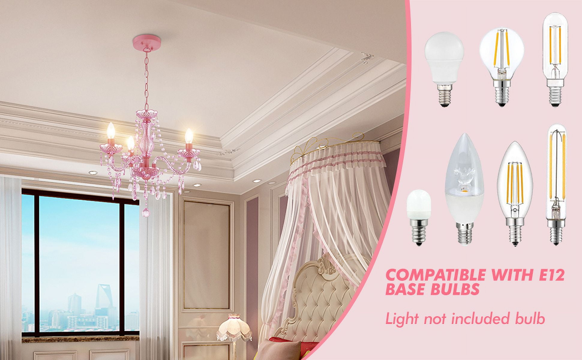 NATYSEAN Crystal Chandelier, 3-Light Modern K9 Crystal Chandelier for Dining Room, Pendant Ceiling Lighting Fixture for Bedroom, Living Room, Dining Room, Entryway, Pink