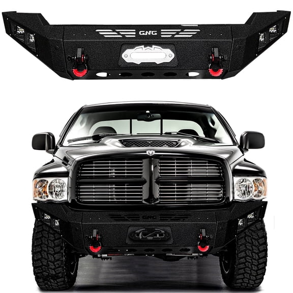 Vijay Compatible with 2003-2004-2005 Dodge RAM 2500/3500 Front Bumper Textured Black Steel with Lights and D-rings