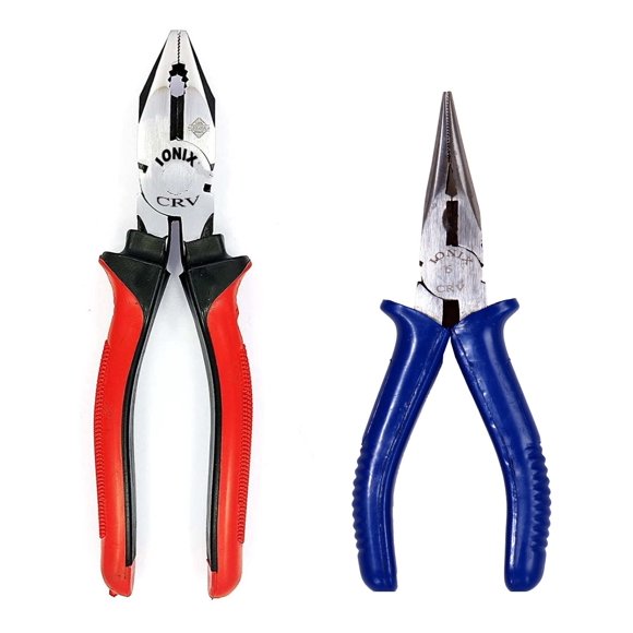 Combination & Nose Plier Combo | Tools 8-Inch Cutting Plier Tool Kit W-Combination Plier, Plier Set, Nose Pliers & More - Industrial & Plumber Hand Tools, 2 Pieces | Alloy Steel Gripping
