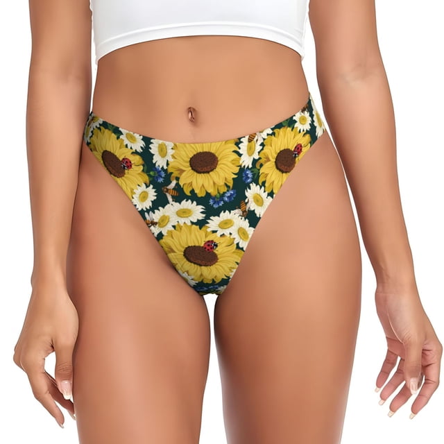 Fotbe Sunflowers Tanga Sin Costuras para Mujer con Estampado – Panties Invisibles, Transpirables y Cómodos para Uso Diario-4X-Large