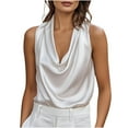 thumbnail image 2 of Women's Tops Dressy 2026 Satin Tank Tops Elegant Solid Color Casual Sleeveless Blouses Summer Cowl Neck Vest, 2 of 9