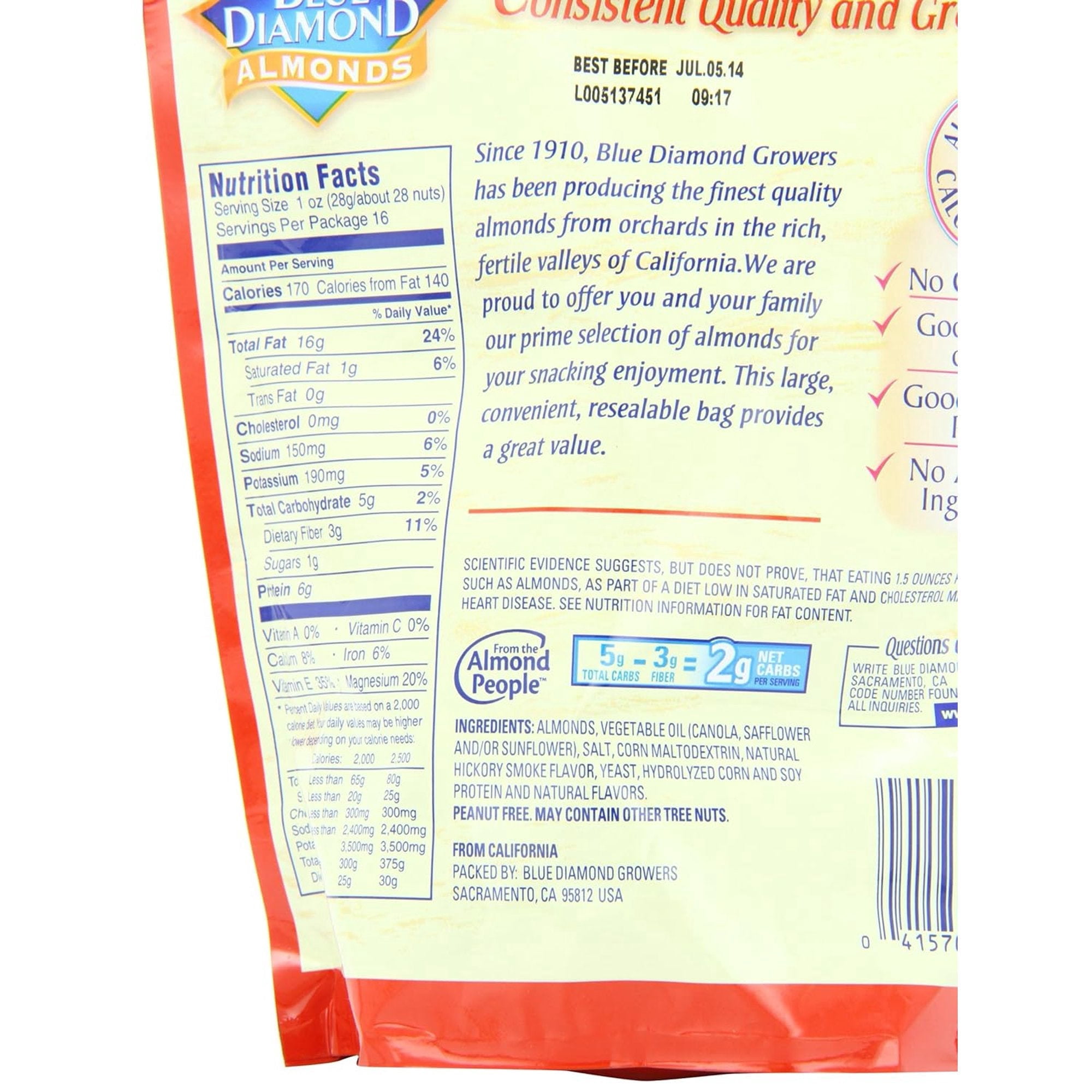 Blue Diamond Almonds Gluten Free Smokehouse Flavored Snack Nuts, 16oz (4 Pack)