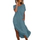 thumbnail image 1 of Vestido de Verano Casual de Mujer, Mezcla de Lino Cuello Redondo sin Mangas Botón Cambio Delantero, 1 of 9