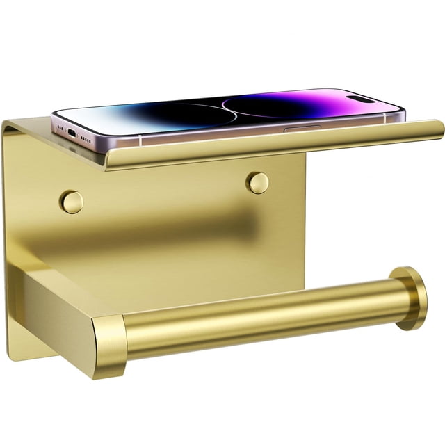 Portarrollos Tindbea con repisa para teléfono, dorado cepillado