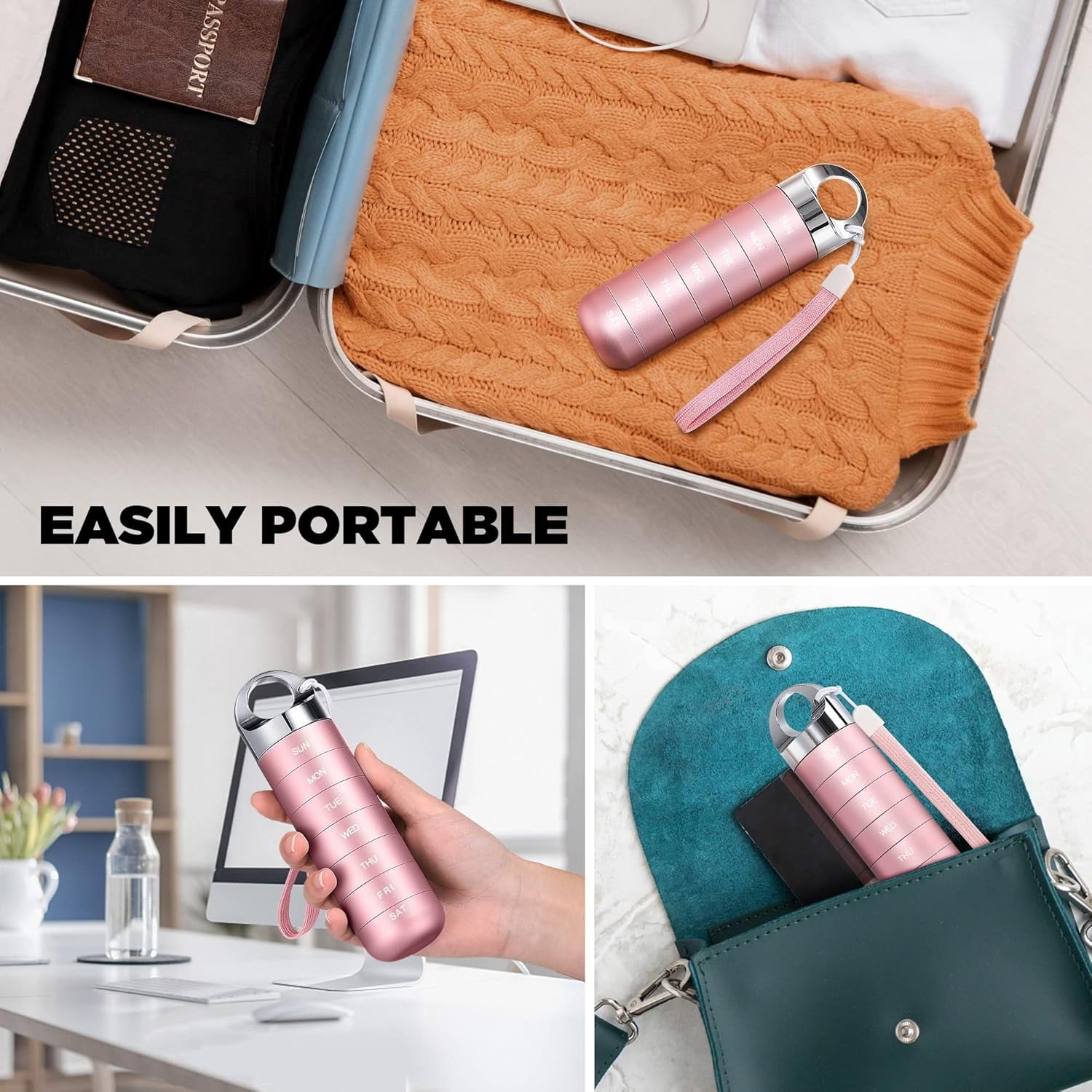 Metal Travel Pill Organizer, Portable Waterproof Weekly Pill Box, Large Aluminum Alloy Pill Case Container, BPA Free 7 Day Daily Medicine Organizer Holder for Vitamin, Fish Oil, Supplement