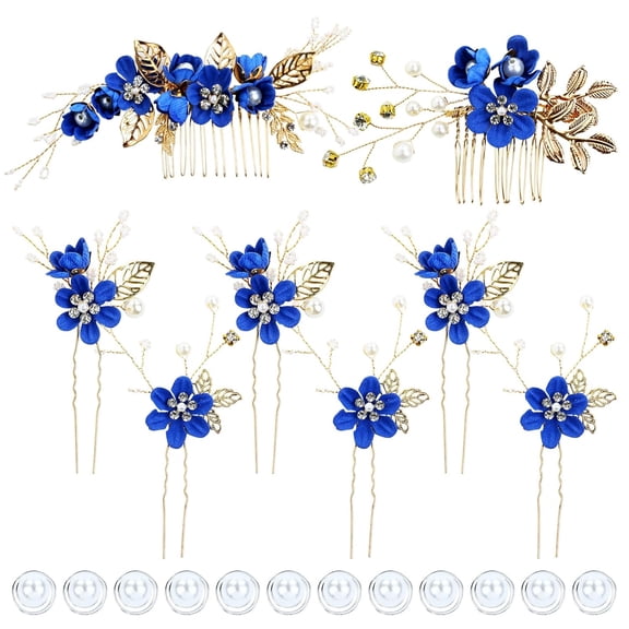 20 Pack Classy Dusty Blue Flower Bridal Wedding Hair Side Combs Floral Hair Pins Twist Spiral Pearl Hair Pins Clips Pieces Formal Prom Headpieces Accessories for Brides Bridesmaids Women Girls