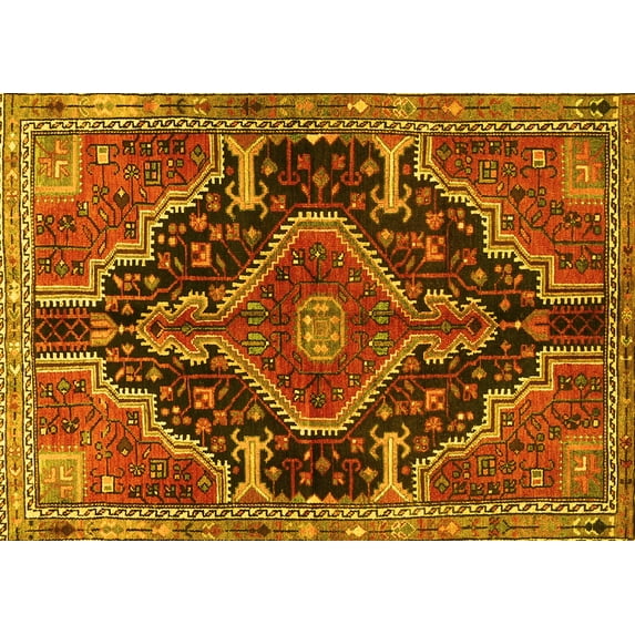 Ahgly Company Machine Washable Indoor Rectangle Persian Yellow Traditional Area Rugs, 3' x 5'